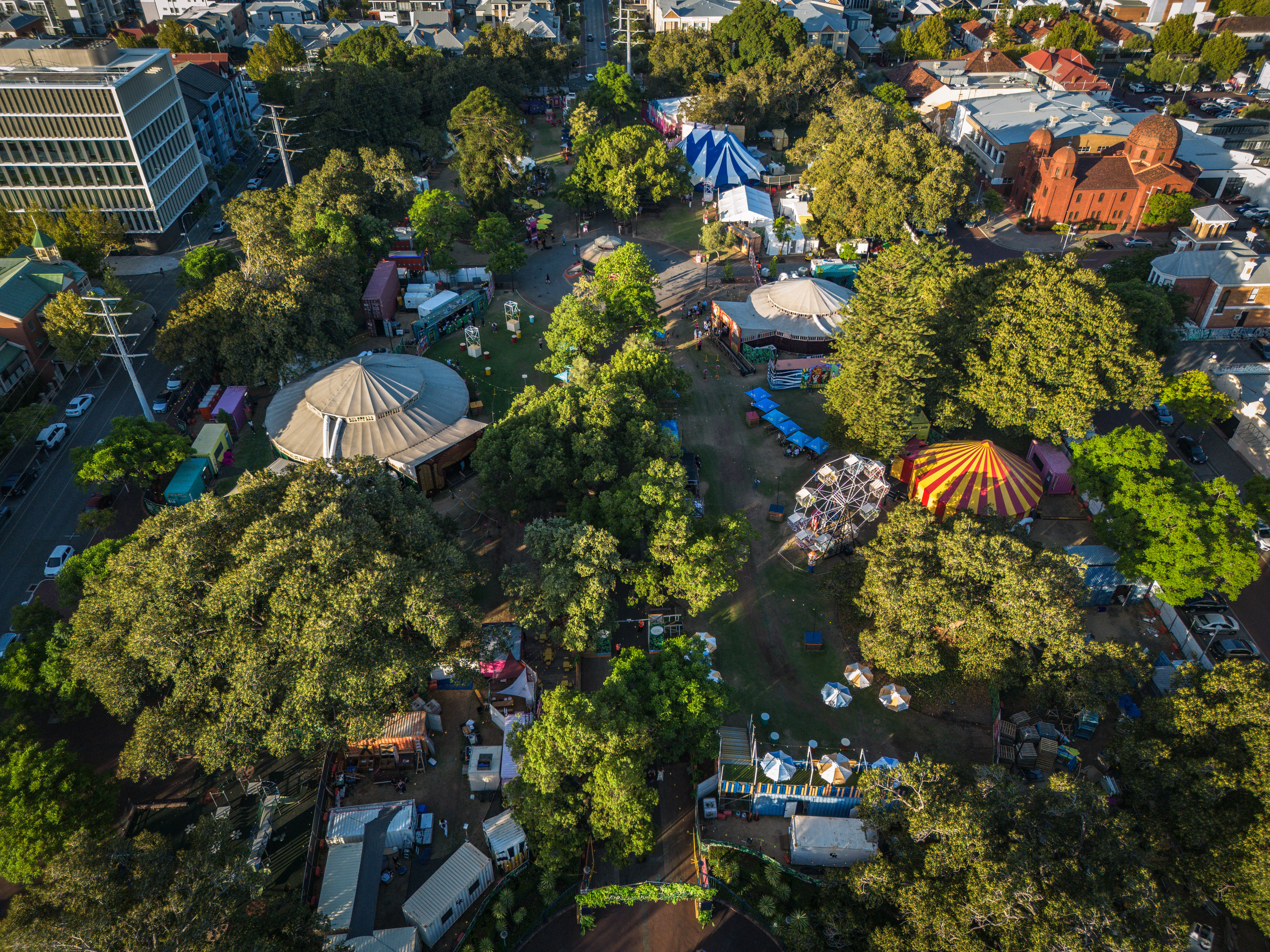 Fringe World festival site in Perth from above in daylight