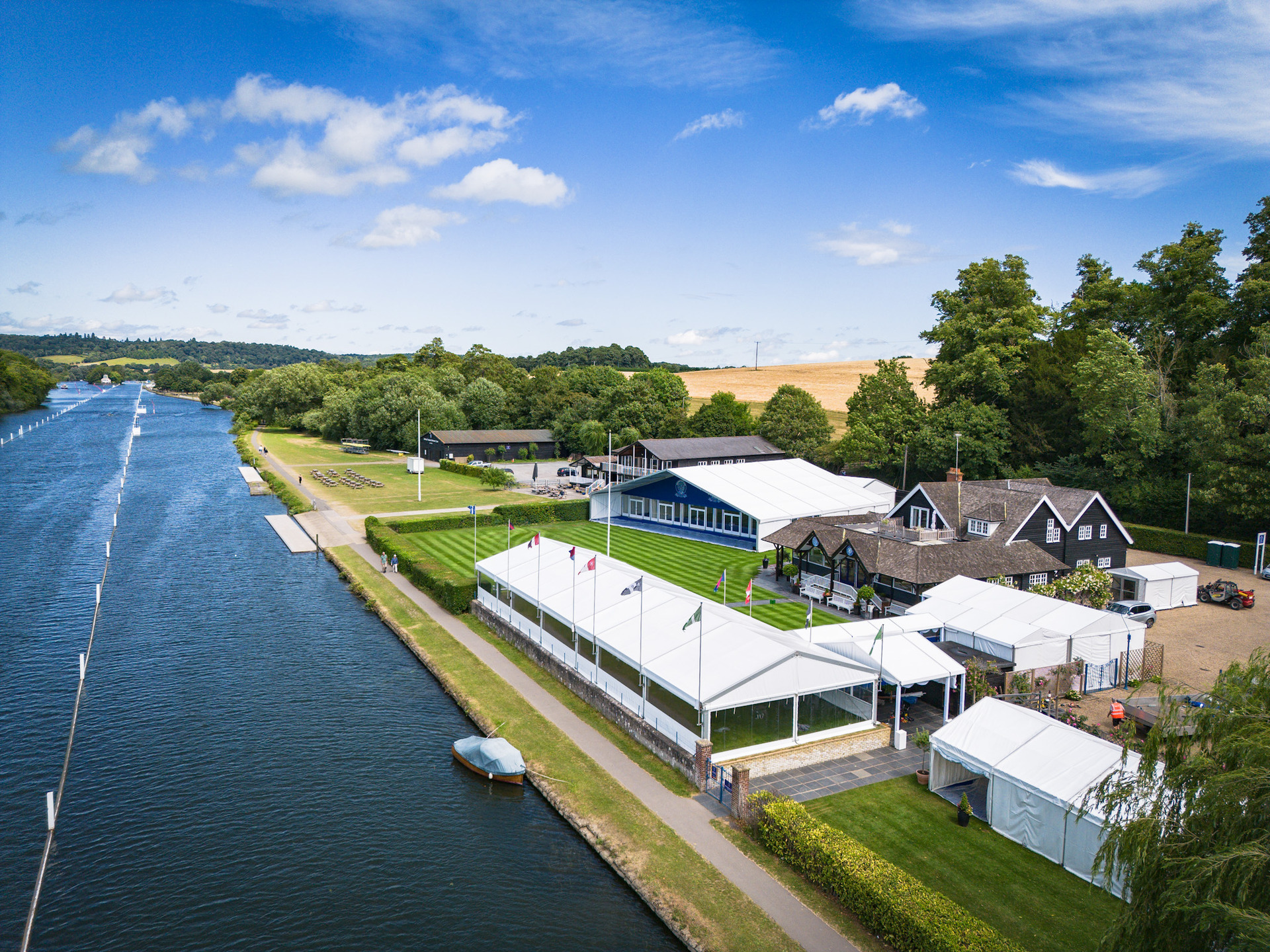 Aerial view of riverside enclosures at Henley