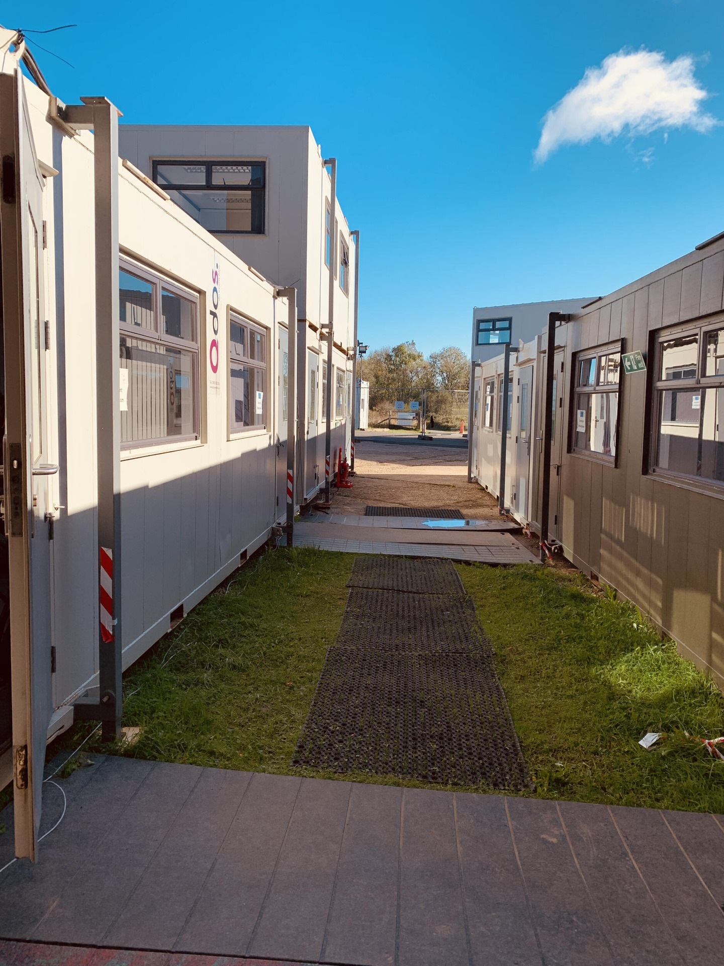 Row of production cabins on a TV production site