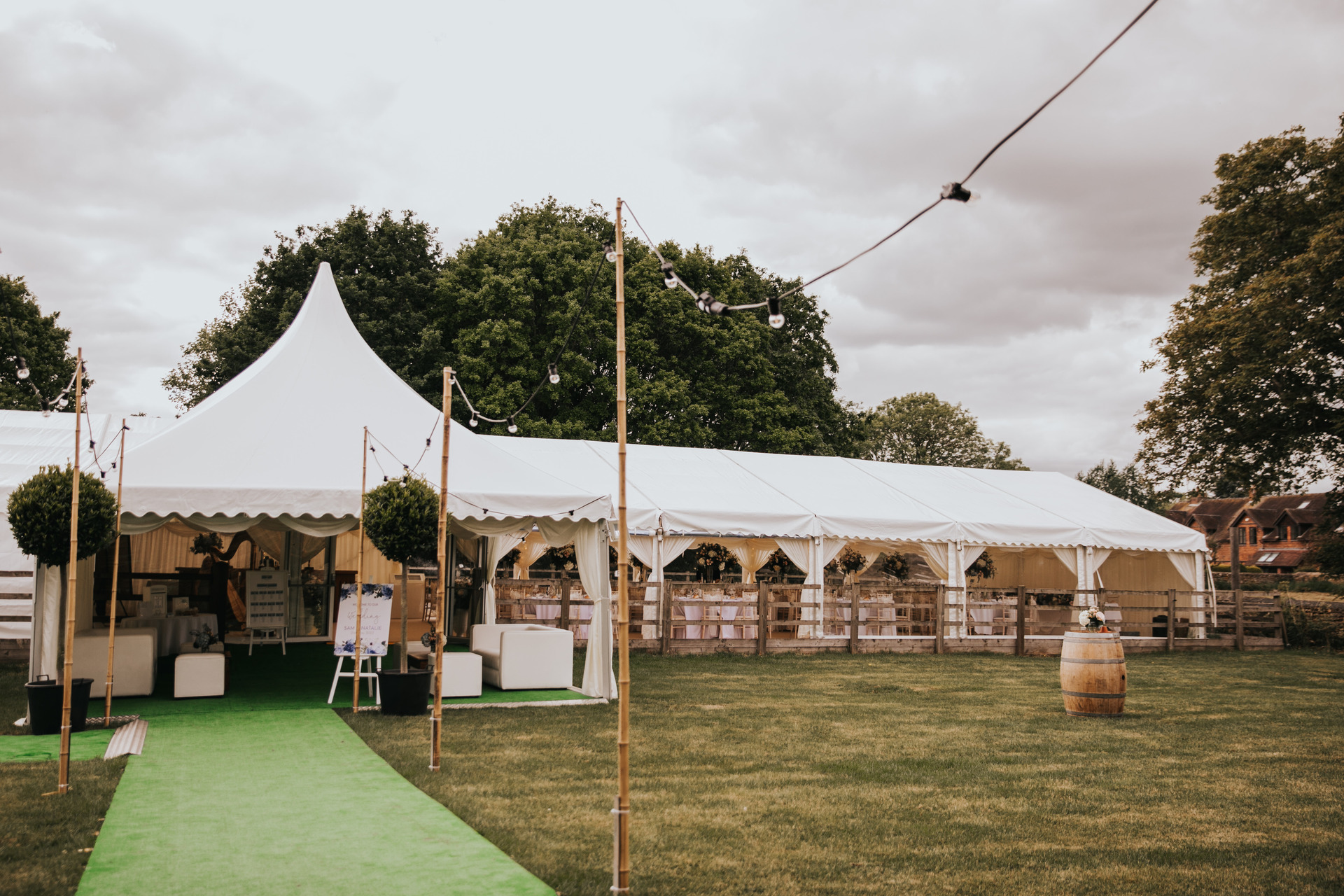 Traditional marquee with lanterns and festoon lighting